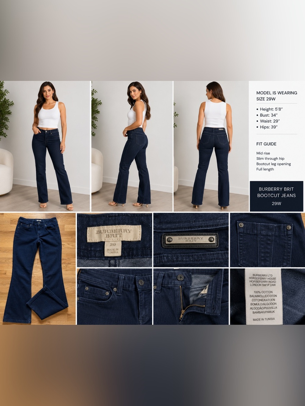 Burberry Brit Hampton Bootcut Jeans Dark Wash Size 29W Women’s Designer Denim